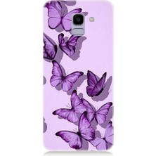 Teknomeg Samsung Galaxy J6 Uyumlu Mor Kelebekler Desenli Silikon Kılıf