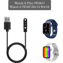 Yediseven Watch 6 Plus W26+ W26 Akıllı Saat Şarj Kablosu HW12 HW16 Uyumlu Manyetik Pinli Siyah 1 Metre