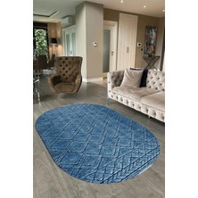 Napoli Home Dijital Baskılı Kaymaz Taban Yıkanabilir Sade Oval Yolluk Mutfak Salon Halısı, N-O-Sade-05-Mavi,