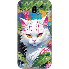 Teknomeg Samsung Galaxy J3 Pro Uyumlu Beyaz Kedi ve Ejder Meyvesi Desenli Silikon Kılıf