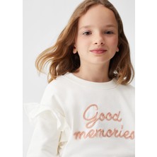 Mango Kids Fırfırlı Mesajlı Sweatshirt