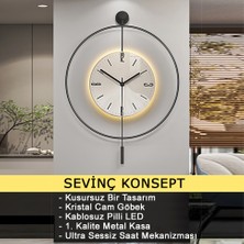 Sevinç Konsept Kristal Led'li Cam Tiktok Siyah Orta Boy, Modern Dekoratif Sarkaçlı Metal Duvar Saati