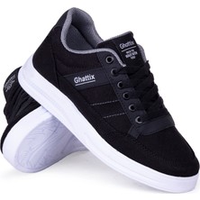 Ghattix Erkek Keten Sneaker Siyah Yazlık Mevsimlik Ayakkabı Düz Taban ile Rahat Kullanım