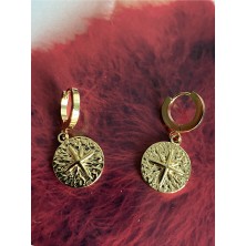 Pinery Jewels Kutup Yıldızı Halka Çelik Kararmaz Gold Kaplama Küpe Çifti