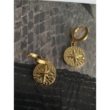 Pinery Jewels Kutup Yıldızı Halka Çelik Kararmaz Gold Kaplama Küpe Çifti
