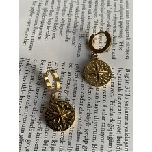 Pinery Jewels Kutup Yıldızı Halka Çelik Kararmaz Gold Kaplama Küpe Çifti