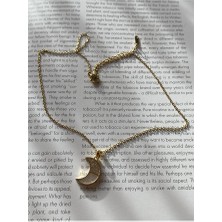 Pinery Jewels Zirkon Taşlı Sedefli Yarım Ay Çelik Kararmaz Gold Kolye
