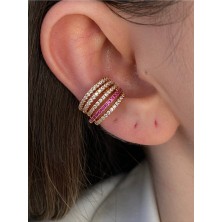 Pinery Jewels 5 Sıra Pembe Zirkon Taşlı Altın Kaplama Kıkırdak Earcuff