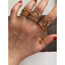 Pinery Jewels Zirkon Taşlı Altın Kaplama Çoklu Yüzük Seti