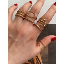 Pinery Jewels Zirkon Taşlı Altın Kaplama Çoklu Yüzük Seti