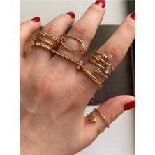 Pinery Jewels Zirkon Taşlı Altın Kaplama Çoklu Yüzük Seti