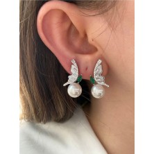 Pinery Jewels Vıp Seri - Kadın 3'lü Sedefli Sallantılı Incili Kupe Seti