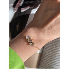 Pinery Jewels Iri Baget Taşlı Çelik Kararmaz Gold Bileklik