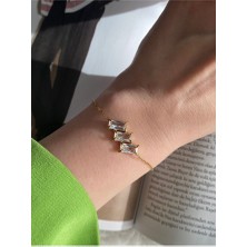 Pinery Jewels Iri Baget Taşlı Çelik Kararmaz Gold Bileklik