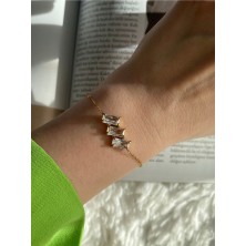 Pinery Jewels Iri Baget Taşlı Çelik Kararmaz Gold Bileklik