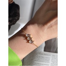 Pinery Jewels Iri Baget Taşlı Çelik Kararmaz Gold Bileklik