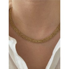 Pinery Jewels Örme Zincir Çelik Kararmaz Kadın Gold Kolye