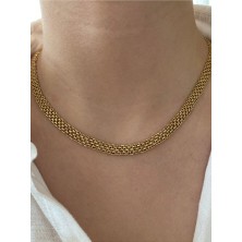 Pinery Jewels Örme Zincir Çelik Kararmaz Kadın Gold Kolye