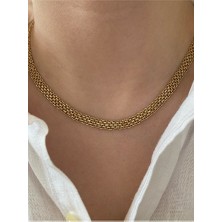 Pinery Jewels Örme Zincir Çelik Kararmaz Kadın Gold Kolye