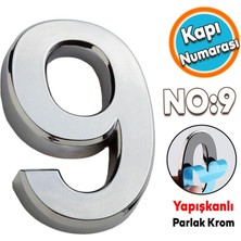 Nzb Kapı Numarası Yapışkanlı Parlak Krom Numaraları 37.5 mm No:9 Rakam Sayı