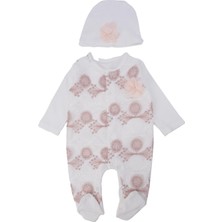 Bebelop Kız Bebek Brodeli Şapkalı Çıtçıtlı Mevlütlük Tulum 2'li Takım