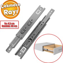 Badem10 Bilyalı Dolap Çekmece Rayı Metal En 4.3 cm Uzunluk 50 cm Gardrop Mutfak Dolabı