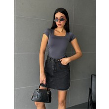 Minaaise Füme Kare Yaka Kısa Kollu Slimfit Basic Body 27174