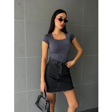 Minaaise Füme Kare Yaka Kısa Kollu Slimfit Basic Body 27174
