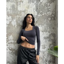 Minaaise Füme Kare Yaka Uzun Kollu Slimfit Basic Body 27053