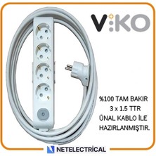 Viko Multi-Let 4'lü Anahtarlı 25 Metre Topraklı Çocuk Korumalı Kablolu Grup Priz