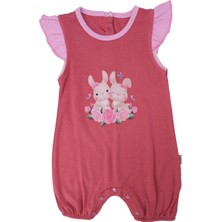 Bebelop Kız Bebek Tavşan Baskılı Çıtçıtlı Fırfırlı Yazlık Zıbın Tulum