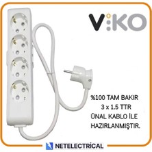Viko Multi-let 4'lü 7 Metre Topraklı Çocuk Korumalı Kablolu Grup Priz
