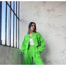 Minaaise Yeşil Pamuk Gabardin Kısa Overize Ceket 25171