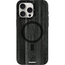 YoungKit iPhone 15 Pro Uyumlu Kılıf Ahşap Desenli Wood Forest Serisi Siyah