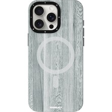 YoungKit iPhone 15 Pro Uyumlu Kılıf Ahşap Desenli Wood Forest Serisi Gri