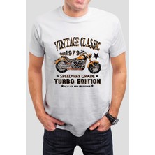 T-35 Vintage Motor Baskılı Beyaz Unisex Tişört C317