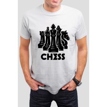 T-35 Santranç Chess Baskılı Beyaz Unisex Tişört C341