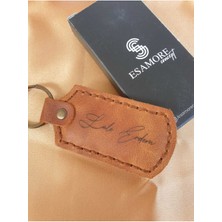 Esamore Concept Dikdörtgen Camel Renkli Hakiki Deri Kişişelleştirilebilinir Anahtarlık, Aksesuar, Dikişli Dolgulu