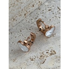 Mila Takı Kalp Rose Gold Sedef Çelik Küpe