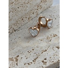 Mila Takı Kalp Rose Gold Sedef Çelik Küpe