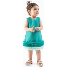 Canwin Yeşil Tül Detaylı Askılı Kız Bebek Elbise
