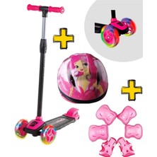 Cool Wheels Twist Işıklı Scooter ve Kız Bisiklet Kaykay Paten Çocuk Kaskı ve 6 Parça Pembe Dizlik Dirseklik Koruma Seti 4-9 Yaş