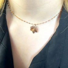 Mila Takı Çınar Yaprağı Rose Gold Çelik Kolye