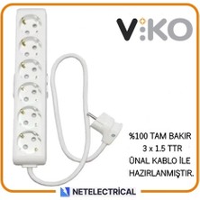 Viko Multi-Let 6'lı 1 Metre Topraklı Çocuk Korumalı Kablolu Grup Priz