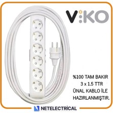 Viko Multi-Let 6'lı 30 Metre Topraklı Çocuk Korumalı Kablolu Grup Priz