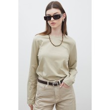 Manuka Uzun Kol Fıt Pamuklu Tshırt Taş