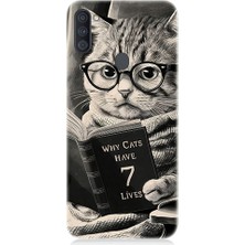 Teknomeg Samsung Galaxy M11 Uyumlu Kitap Okuyan Kedi Desenli Silikon Kılıf