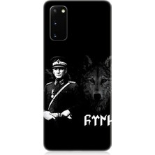 Teknomeg Samsung Galaxy S20 Plus Uyumlu Mustafa Kemal Atatürk ve Kurt Desenli Silikon Kılıf