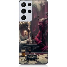 Teknomeg Samsung Galaxy S21 Ultra Uyumlu Melek ve Şeytan Desenli Silikon Kılıf