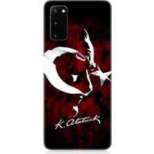 Teknomeg Samsung Galaxy S20 Plus Uyumlu Bayrak ve Atatürk Imza Desenli Silikon Kılıf